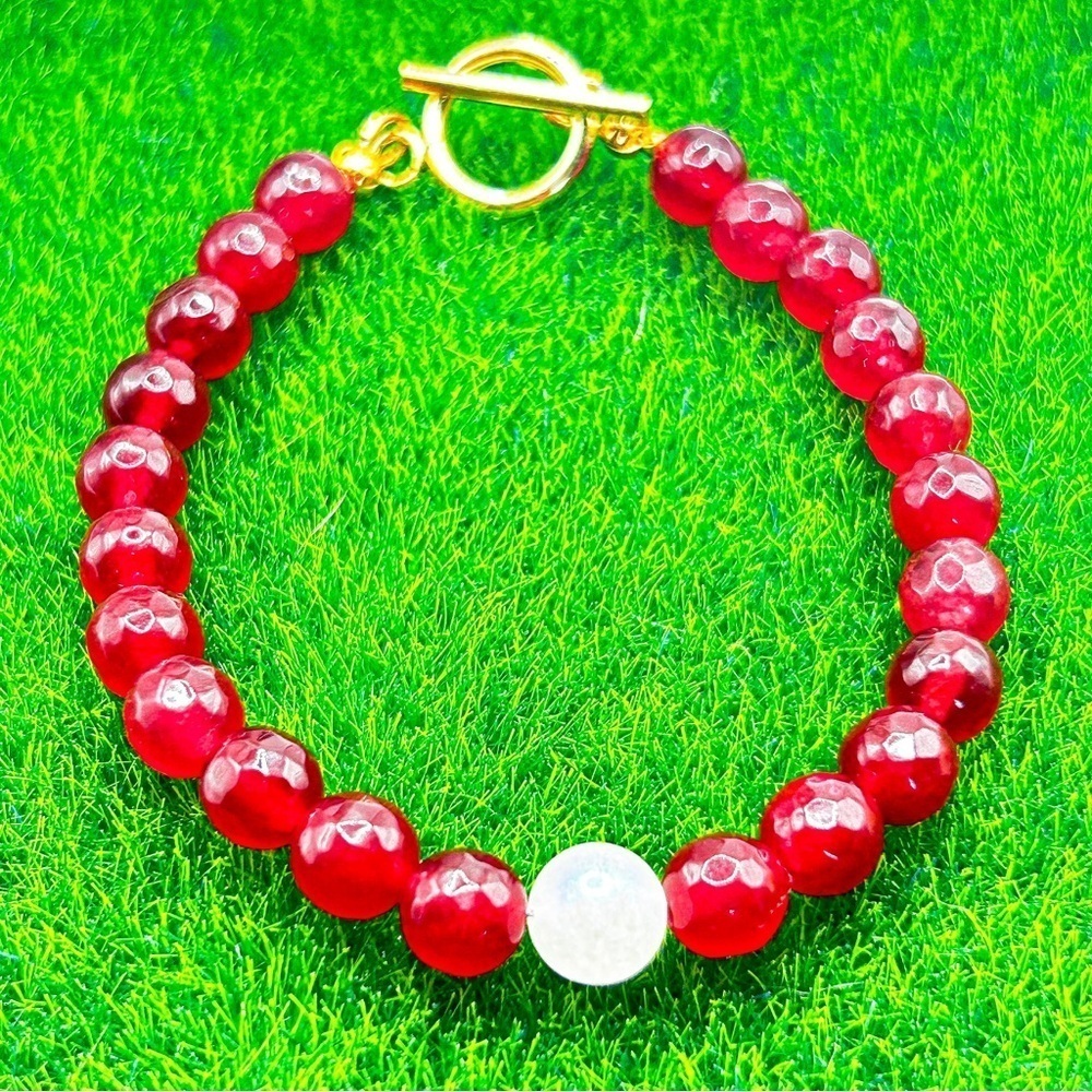 NWOT Genuine Ruby and moonstone 18k gold plated SS  toggle clasp bracelet